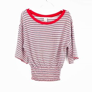 Free People Red White Blue Blouse Flowy Smocked Size Small